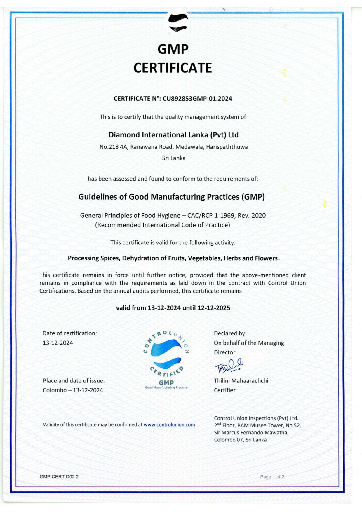 GMP Certificate