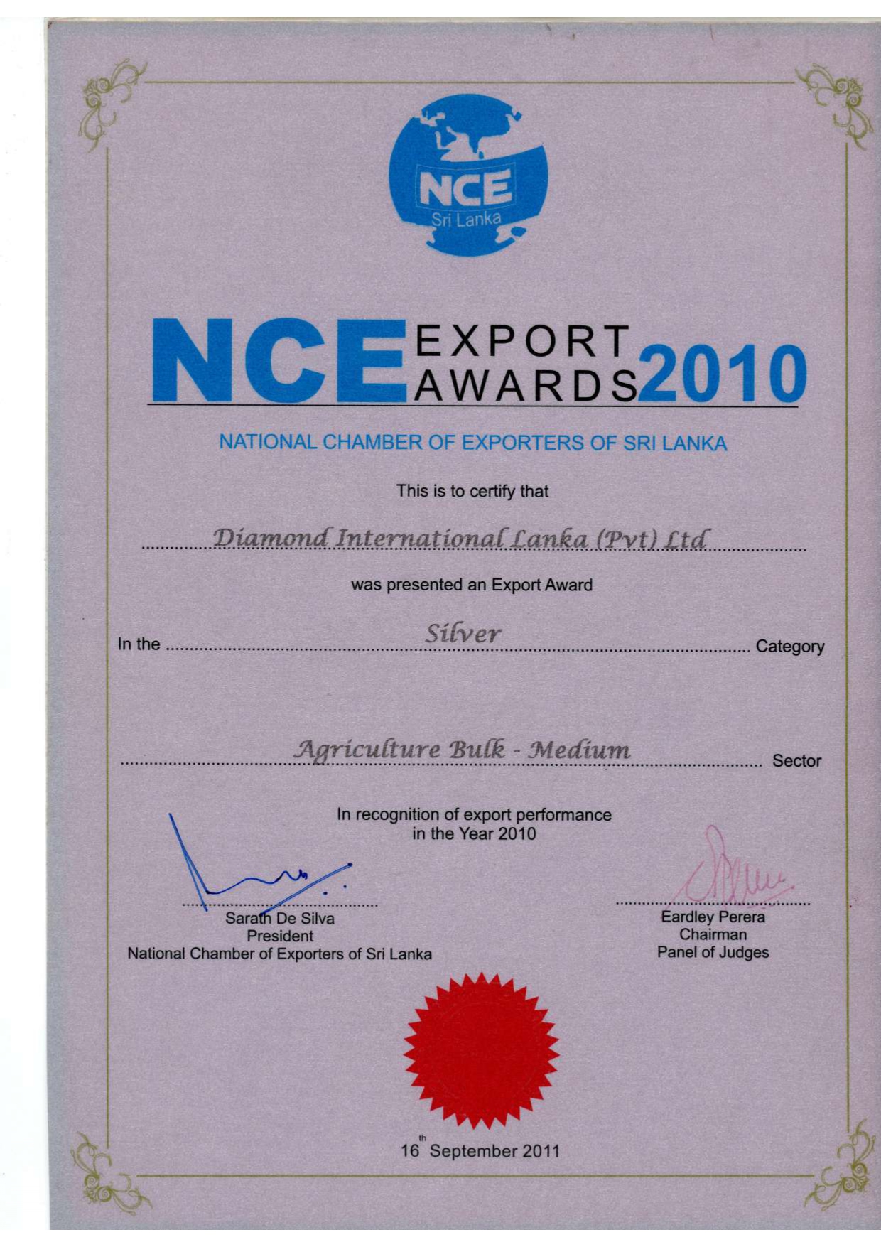 NCE Export Award 2010