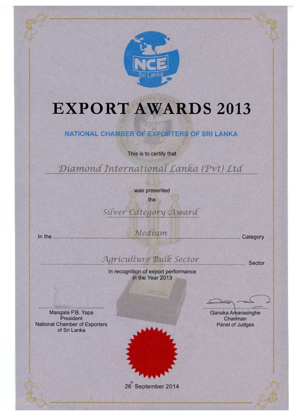 NCE Export Award 2013